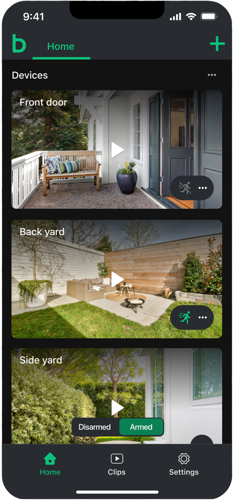 The redesigned Home screen in dark mode
