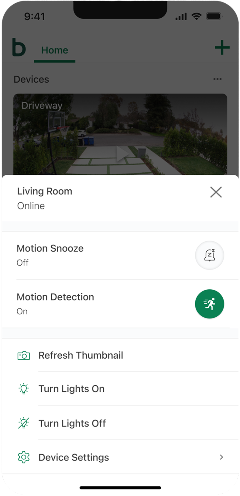 A device action sheet for quick camera controls